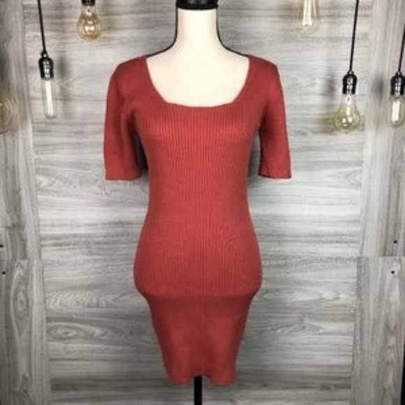 Glamorous Ribbed Knit Dress in Rust Color - SOLD - Picture 4 of 5